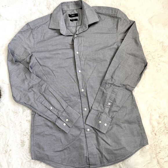 Hugo Boss Slim Fit Stretch Button-Up Dress Shirt M - Grey - Picture 1 of 3